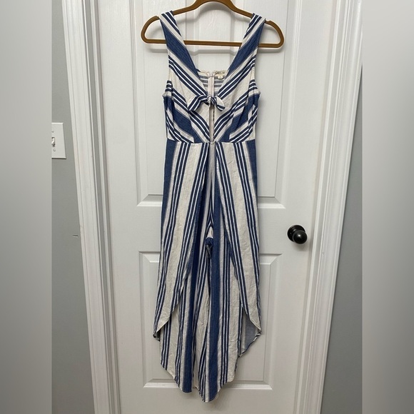 Taylor & Sage Linen Blend Tulip Leg Jumper Romper Blue White Stripes Small - Picture 2 of 16